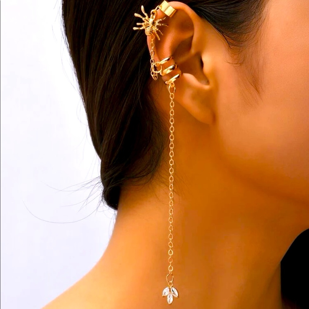 Cubic Zirconia Gold Spider Ear Cuff